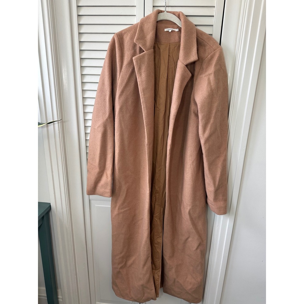 Tularosa Camel Wool Blend Longline Open Front Duster Coat Tan Brown Size M